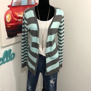 Striped teal and gray lightweight cardigan size L
